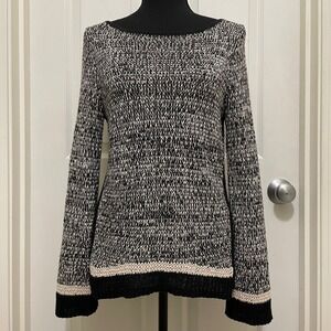LOFT Loose Knit Sweater Cotton Blend Black White Casual Pullover Boat Neck Small